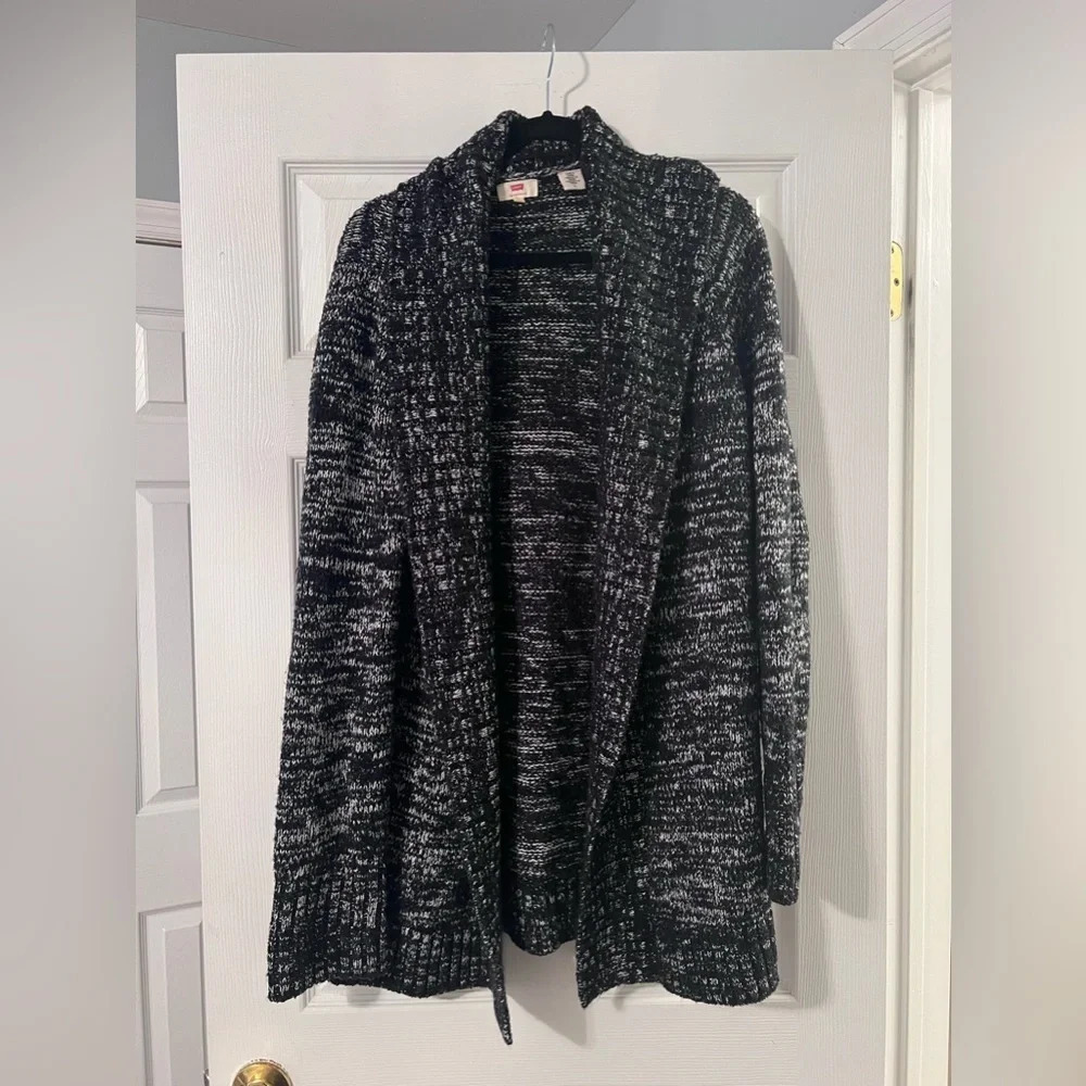 Levis Black Thick Chunky Mid-Length Knitted Cardigan Size Medium